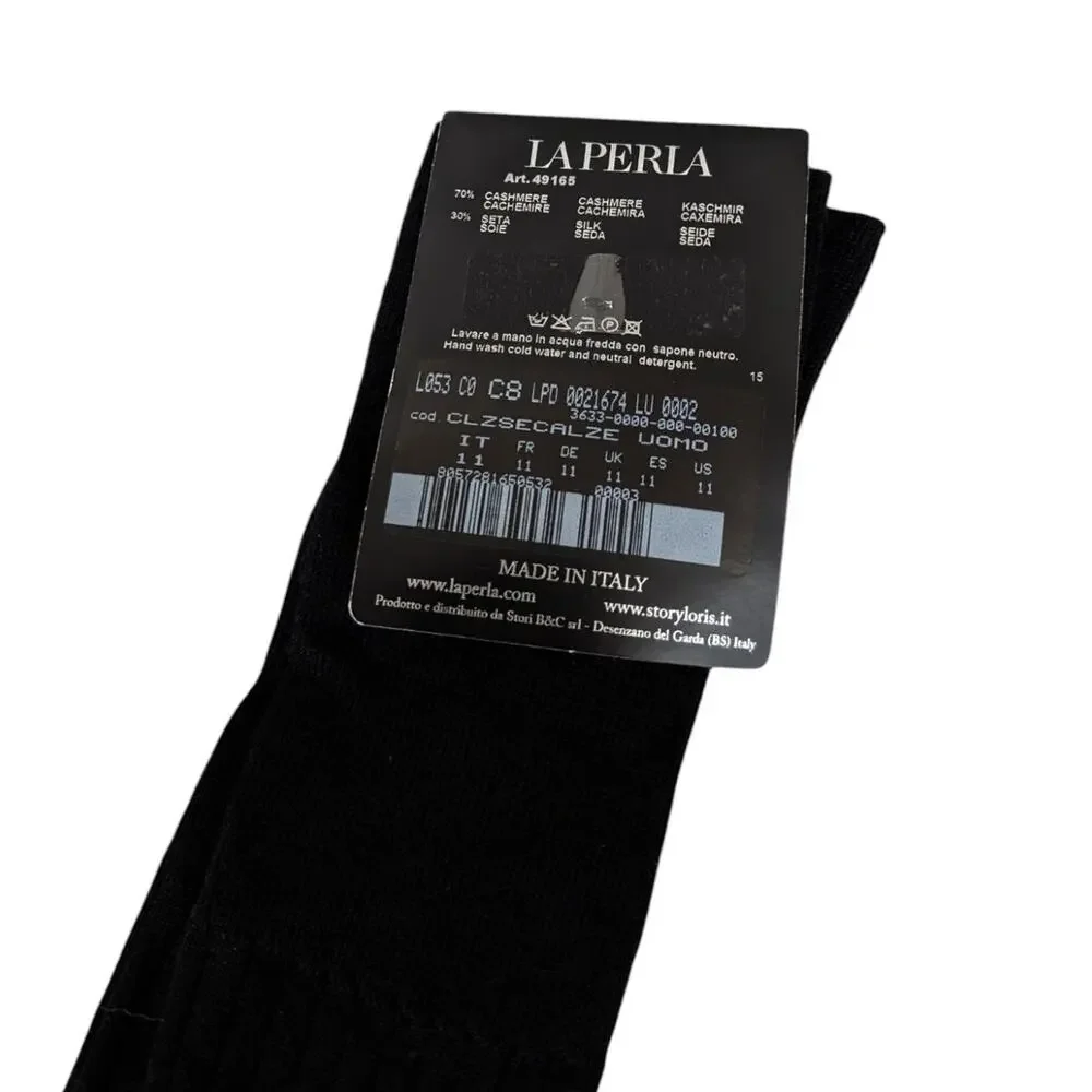 NWT La Perla Black Ribbed Cashmere Silk Tall Socks Mens Size 11